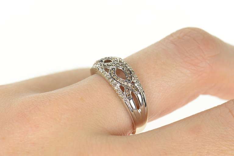 14K White Gold White & Fancy Brown Diamond Twist Band Ring