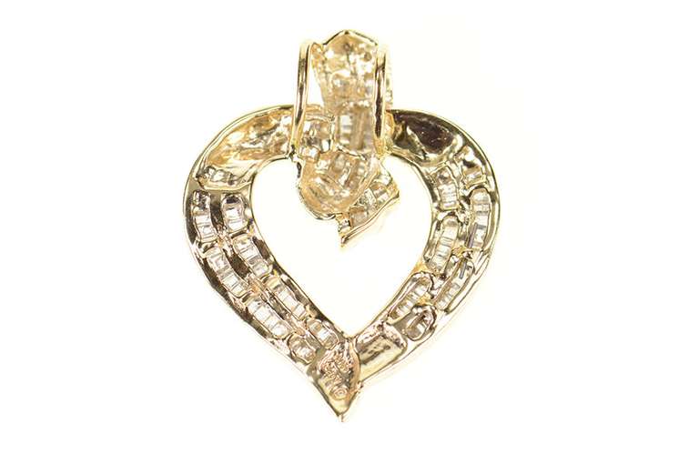 10K Yellow Gold 0.77 Ctw Baguette Diamond Encrusted Heart Pendant