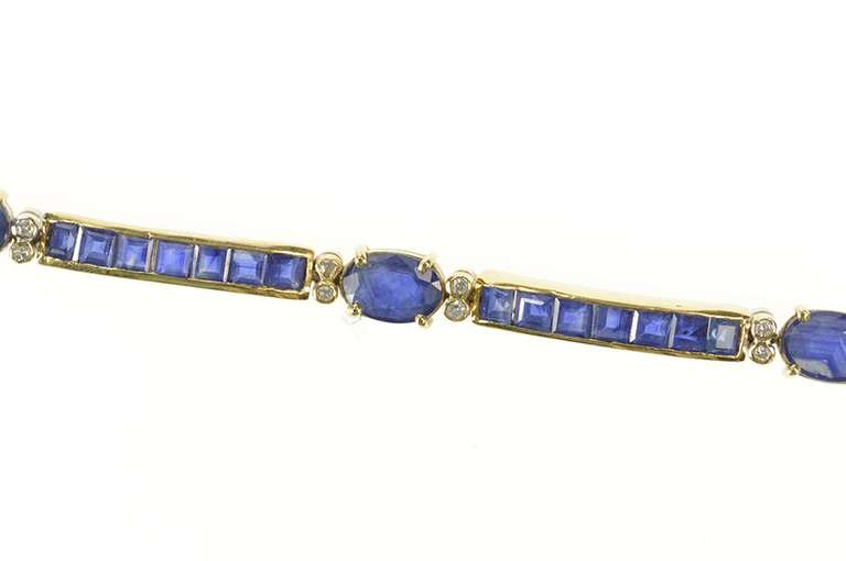 14K Yellow Gold Oval Princess Sapphire Diamond Accent Bracelet