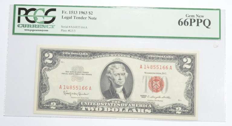 $2 1963 Legal Tender Note PCGS 66 PPQ Gem New, Fr # 1513