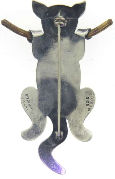 Vintage Mexico Sterling Silver Cat Pin Brooch