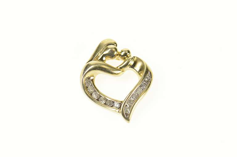 10K Yellow Gold Diamond Mother Child Heart Mother's Day Pendant