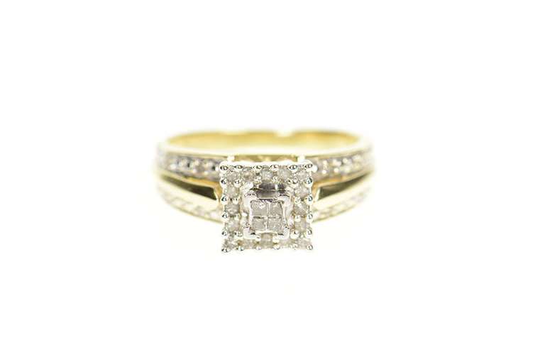 10K Yellow Gold Princess Diamond Halo Promise Engagement Ring