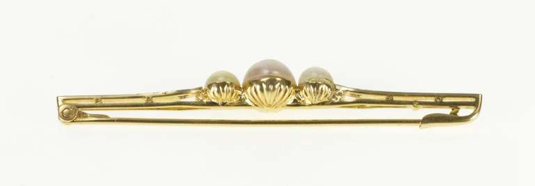 14K Yellow Gold Pearl Diamond Accent Ornate Retro Bar Pin/Brooch