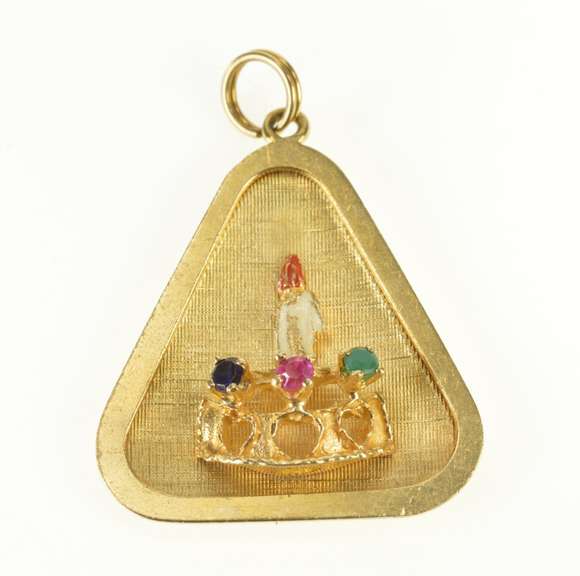 14K Yellow Gold Retro Ornate Enamel Candle Birthday Cake Charm/Pendant