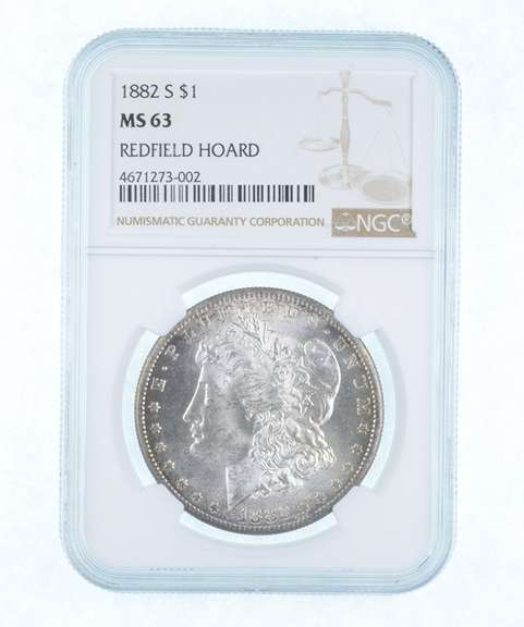 MS63 1882-S Morgan Silver Dollar - Redfield Hoard - Graded NGC
