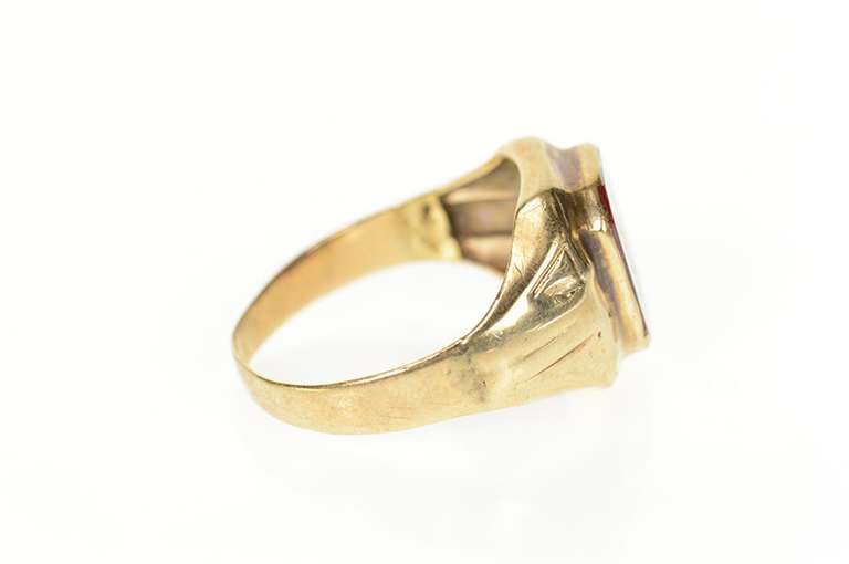 10K Yellow Gold A Etched Engraved Monogram Initial Syn. Ruby Ring