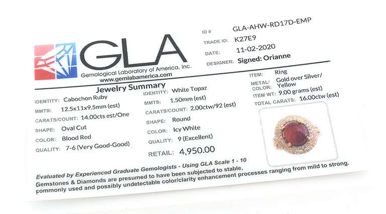 Ravishing Cabochon Ruby & White Topaz Ring in Vermeil