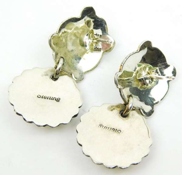 Vintage Navajo Sterling Onyx & Beadwork Dangle Earrings