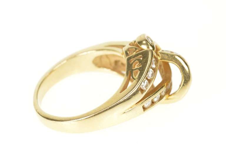 14K Yellow Gold Diamond Channel Knot Loop Statement Ring