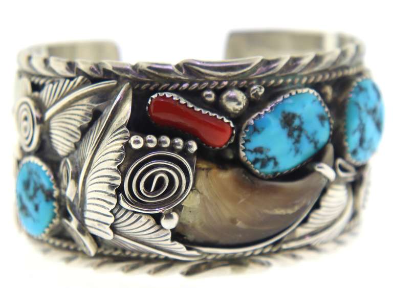 Sterling Silver Old Pawn Navajo Turquoise Cuff Bracelet