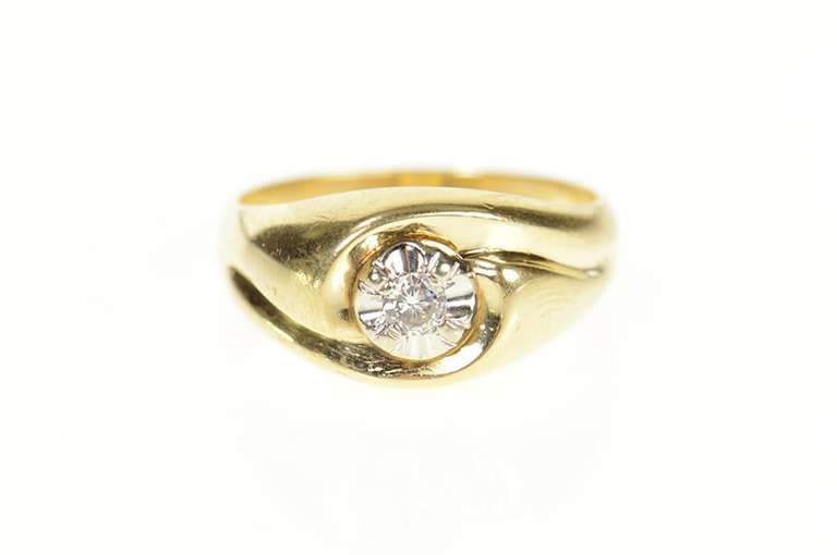 14K Yellow Gold Men's 1960's Classic Diamond Swirl Wedding Ring