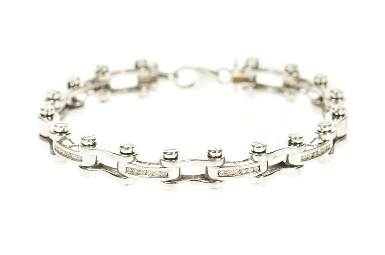 14K White Gold 0.84 Ctw Diamond Bike Chain Link Statement Bracelet