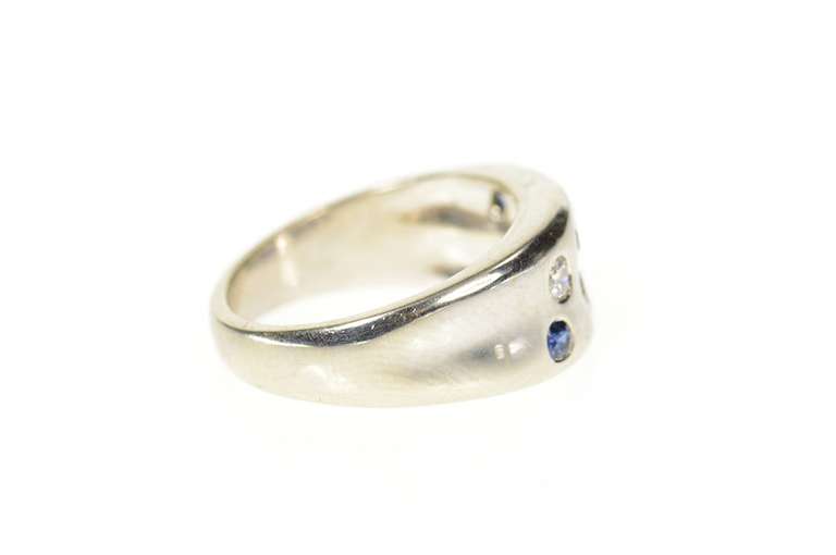 14K White Gold 0.48 Ctw Diamond Sapphire Flush Curved Band Ring
