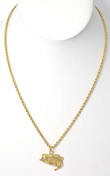Detailed Fish Necklace in 14KT Yellow Gold