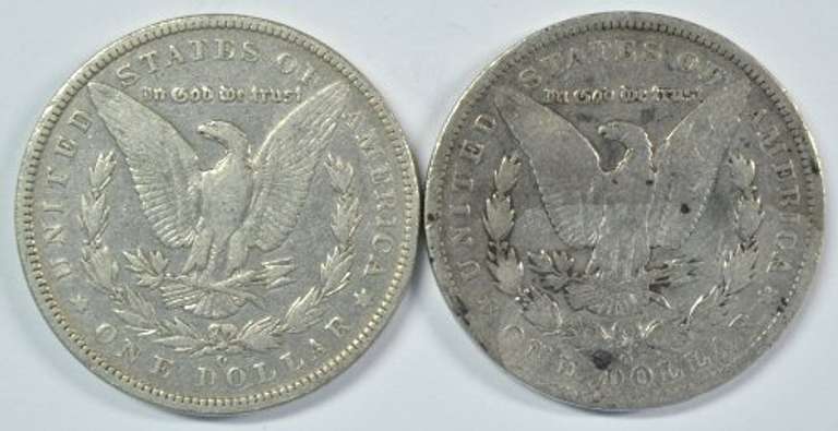 2 Scarce 1894-O Morgan Silver Dollars. Key date