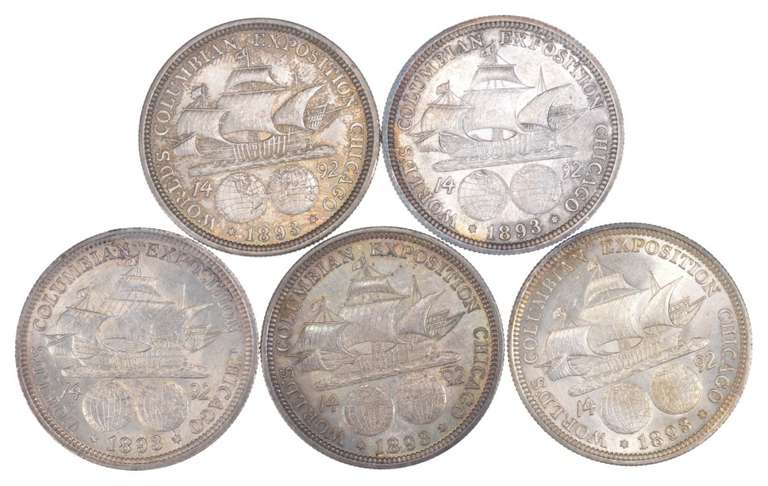Lot (5) 1893 Columbian Exposition Commemorative Half Dollars - Unc