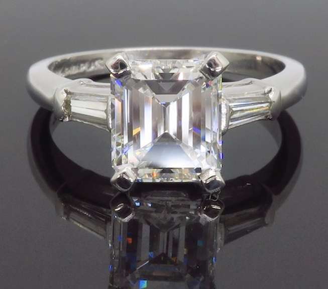 Elegant GIA Certified Emerald cut & Baguette cut Diamond Engagement Ring