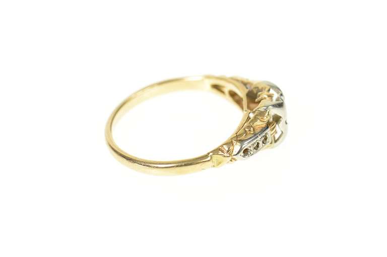 14K Yellow Gold 1940's Ornate Two Tone Engagement Setting Ring