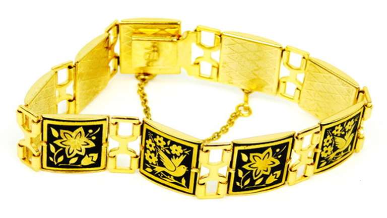 Vintage Damascene Panel Link Bracelet, Excellent