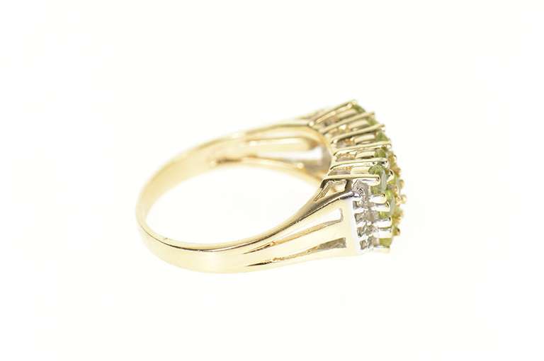 14K Yellow Gold Tiered Peridot Squared Cluster Diamond Cocktail Ring