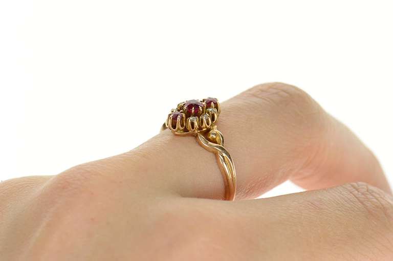 14K Yellow Gold Victorian Syn. Ruby Rose Diamond Accent Ring