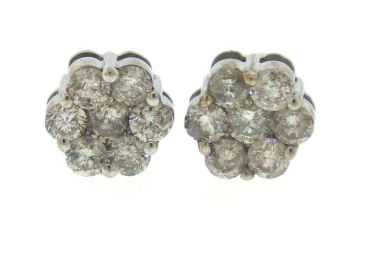 Excellent Diamond 7 Stone Cluster Earrings