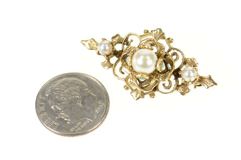 14K Yellow Gold Victorian Pearl Turquoise Ornate Scroll Pin/Brooch