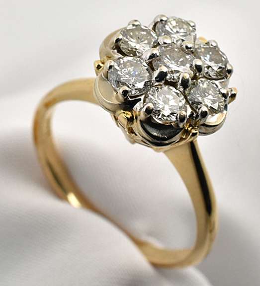 Glittery Traditional 7 Diamond Cluster Ring