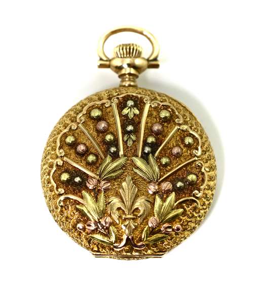 Exquisite 14K Multicolor-Gold Ladies Pocketwatch