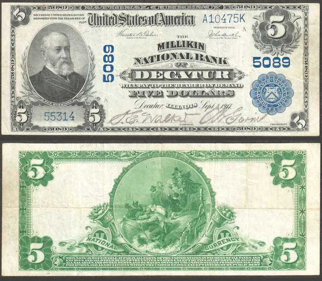 $5 1902-ND NBN THE MILLIKIN NATIONAL BANK OF DECATUR, IL Ch-5089 VF