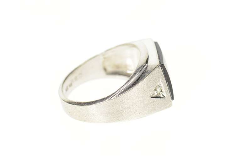 10K White Gold Squared Black Onyx Diamond Accent Men's Ring