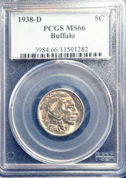 1938 D BUFFALO 5 C PCGS  MS 66