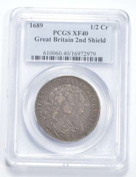 XF40 1689 Great Britain 1/2 Crown - 2nd Shield - Graded PCGS