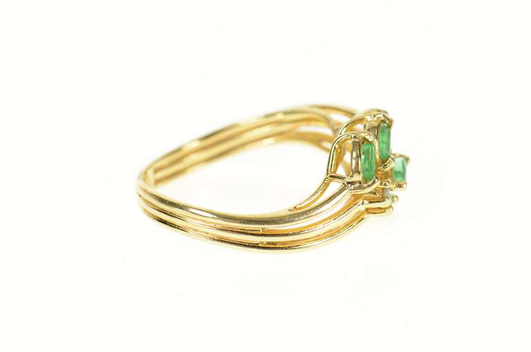 14K Yellow Gold Marquise Emerald Diamond Accent Cluster Ring