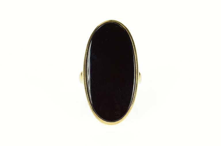 10K Yellow Gold Oval Black Onyx Inset Retro Statement Ring
