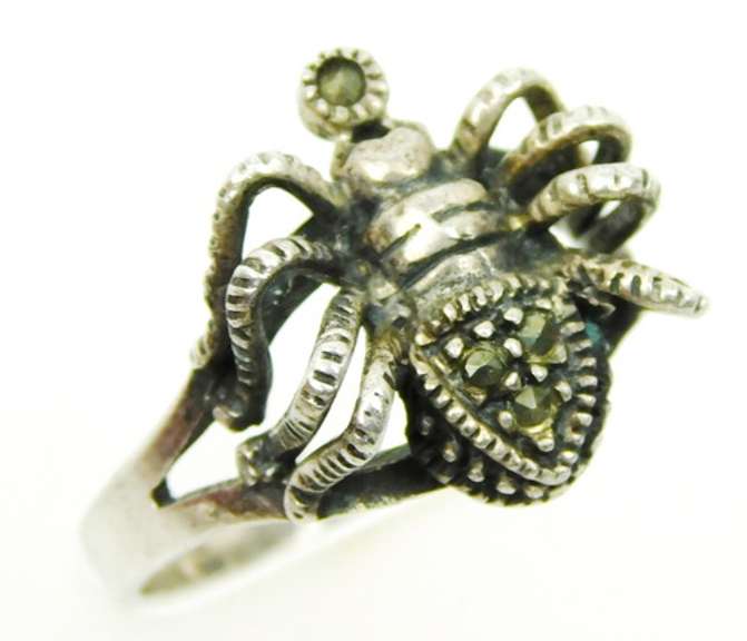 Vintage Sterling Marcasite Spider Ring, 7