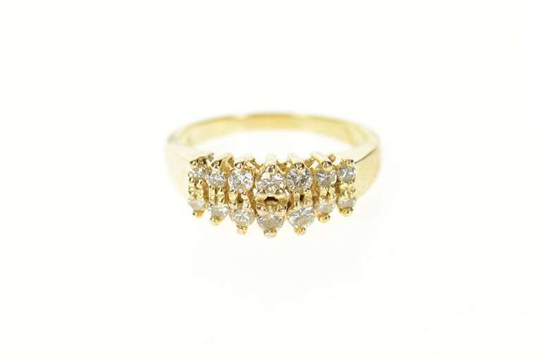 14K Yellow Gold 0.28 Ctw Squared Tiered Diamond Cluster Band Ring