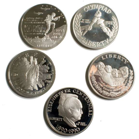 5 Proof Modern Comm Silver Dollars