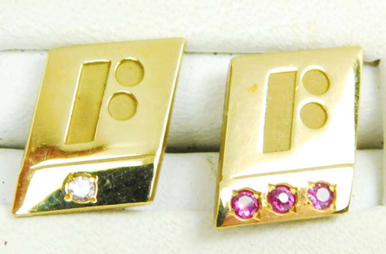 2 Gold Filled Diamond & Ruby Fairchild Pins