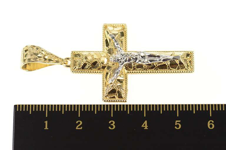 10K Yellow Gold Crucifix Jesus Christ Textured Cross Christian Pendant