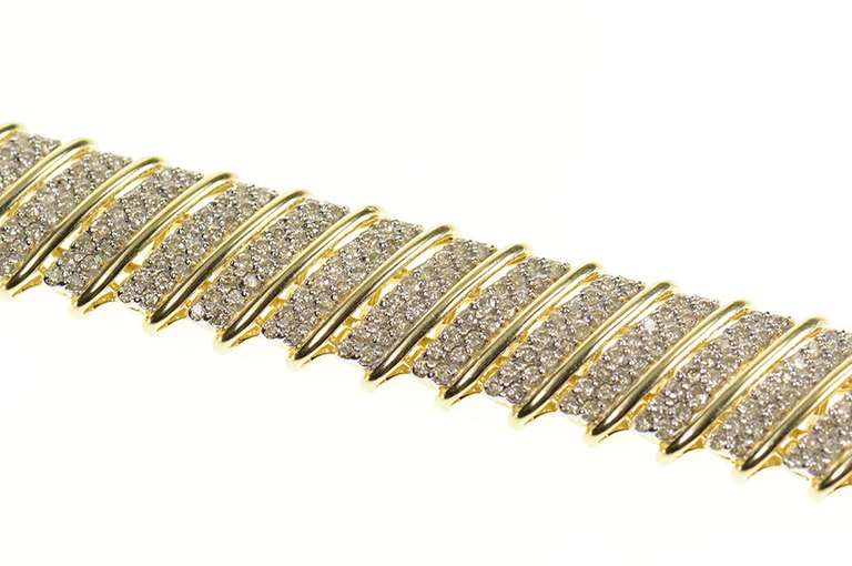 14K Yellow Gold 2.30 Ctw Diamond Encrusted Bar Link Statement Bracelet
