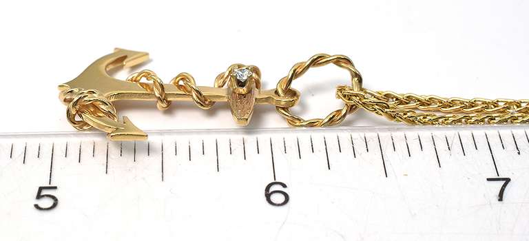Hefty Anchor Necklace with Diamond in 14KT Yellow Gold