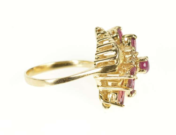 14K Yellow Gold Marquise Ruby Diamond Bypass Cluster Cocktail Ring