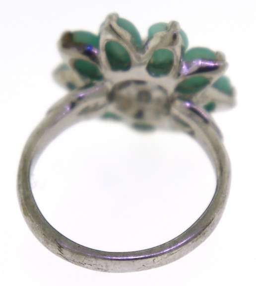 Sterling Silver Jade Flower Style Ring