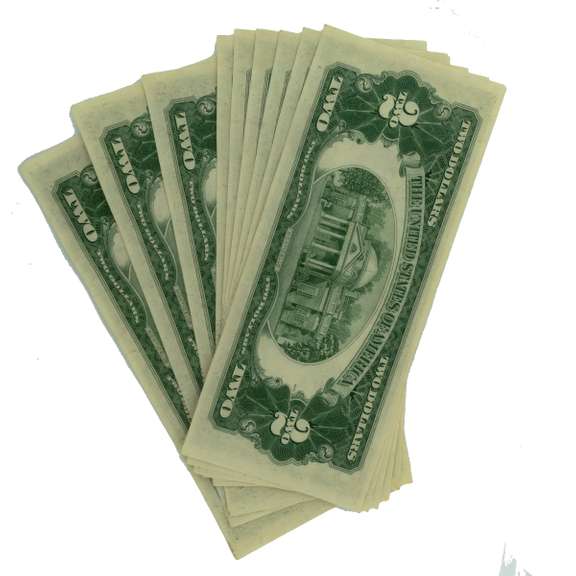 10 Consecutive CU 1953 B Series $ 2 US Notes From a Pack