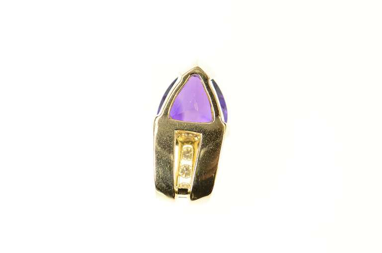 14K Yellow Gold Trillion Amethyst Diamond Accent Statement Pendant