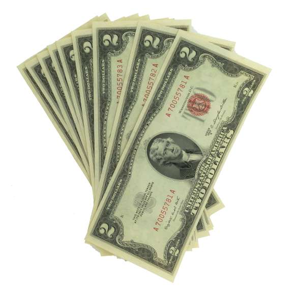 10 Consecutive 1953 B Series $ 2 US Notes From a Pack