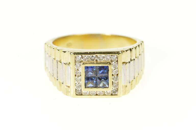 10K Yellow Gold 1.18 Ctw Princess Sapphire Diamond Men's Ring