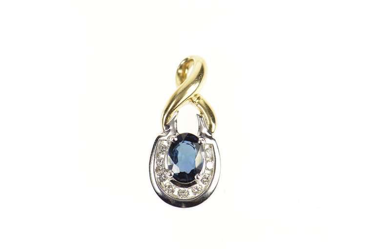 14K Yellow Gold 0.91 Ctw Natural Oval Sapphire Diamond Pendant